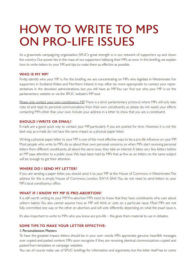 How to write to MPs on pro-life issues